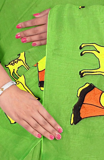 Green Pure Cotton Urbasi Hand Hand Loom Saree (1116)